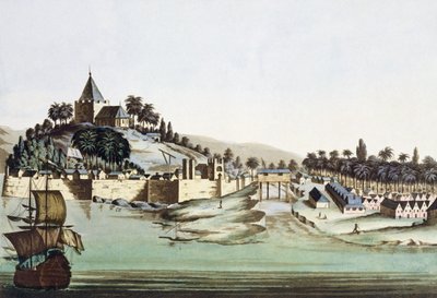 The Port and Town of Malacca, Malaysia, illustration from 